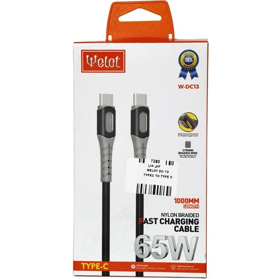 کابل شارژ کنفی دو سر تایپ سی ولوت 65W مدل DC-13C